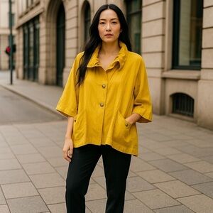 Redwood Court Silk Bamboo Ruched‎ Collar Jacket Women's Size M Ornate Artsy Boho